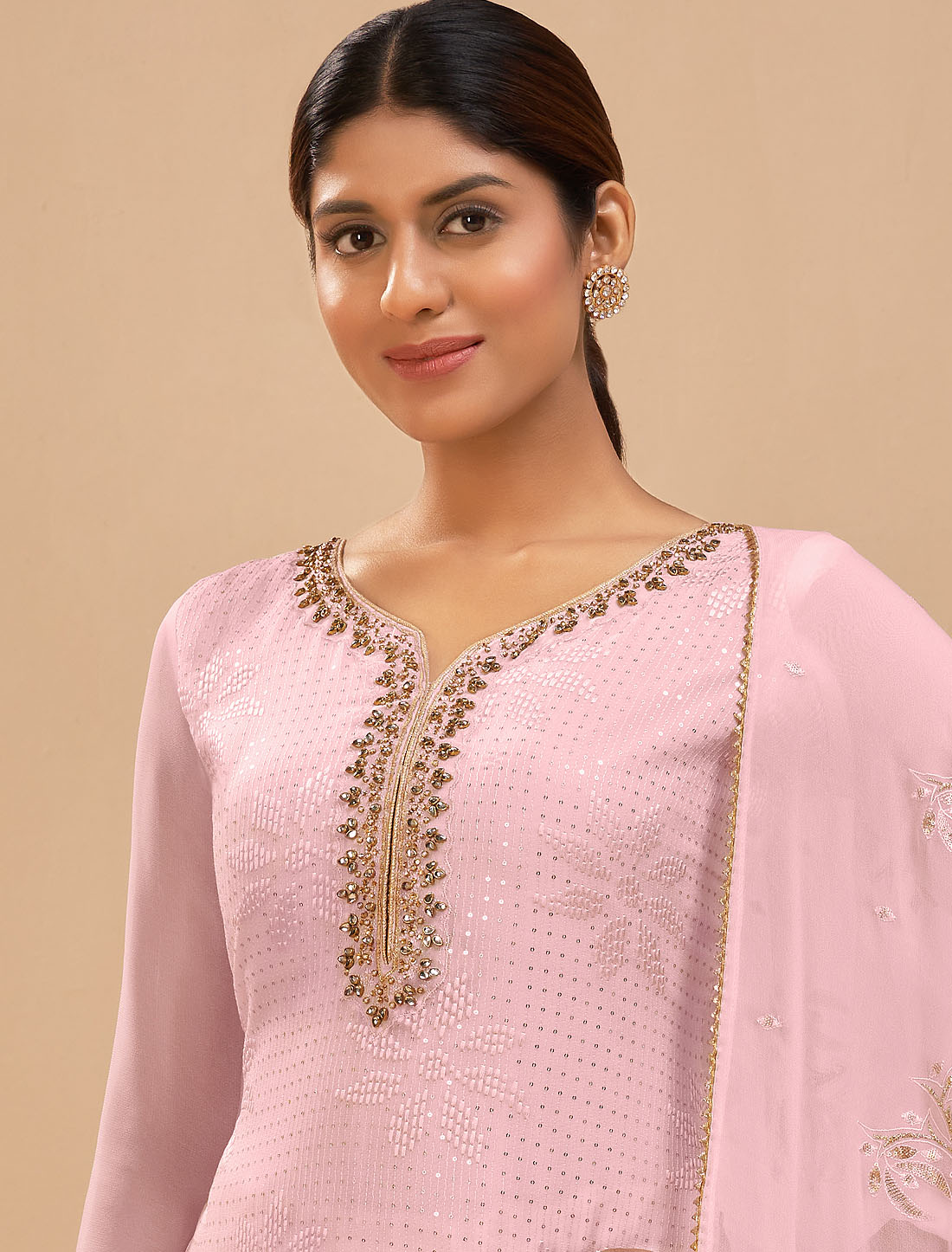 Georgette Fabric Designe Crafted With Thread And Sequins Kurti Sets