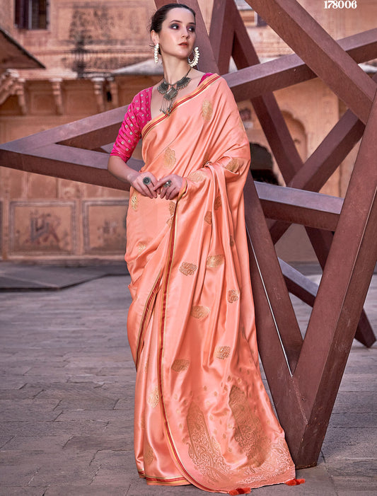 Timeless Charm Pure Satin With Zari Weaving & Contrast Saree Extravaganza