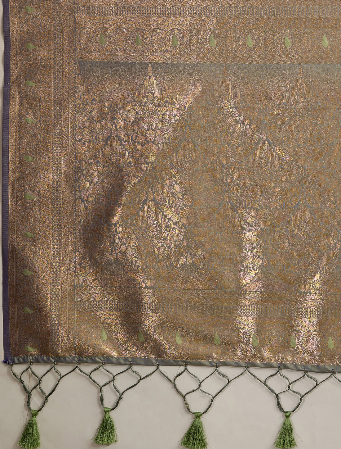 Grey Dual Tone Banarasi Silk Party Wear Saree With Embellishments