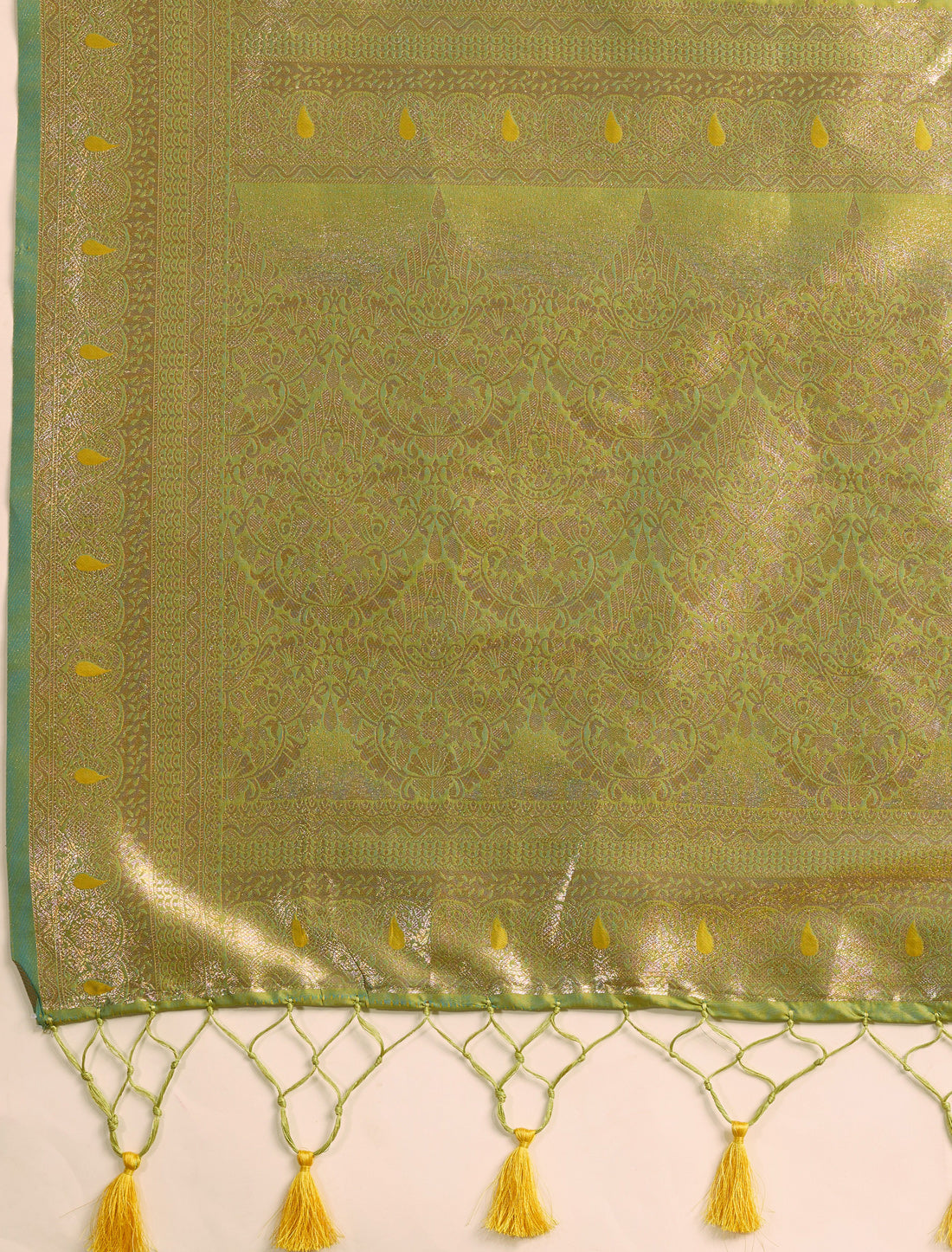 Green Banarasi Silk Saree Golden Zari Jaal Pattern Meenakari Work
