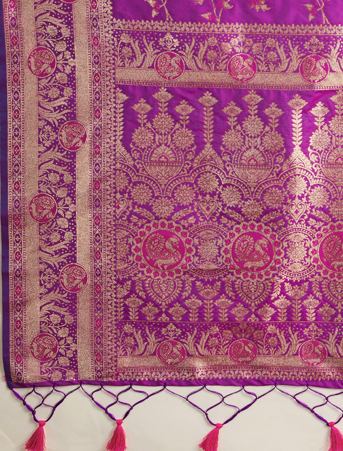 Purple Banarasi Dual Tone Party Wear Silk Meenakari Saree