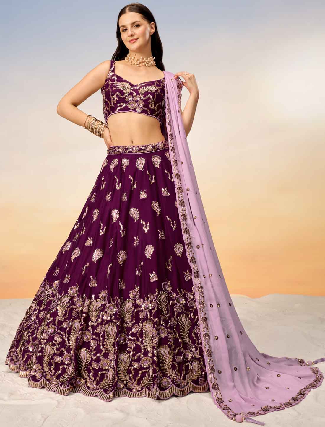 Dark Maroon With Pure Georgette Ethnic Lehenga Choli