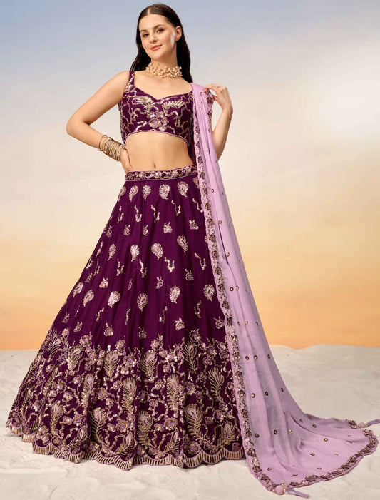 Dark Maroon With Pure Georgette Ethnic Lehenga Choli