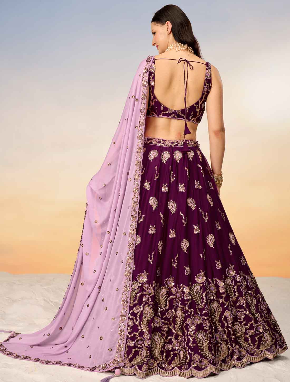 Dark Maroon With Pure Georgette Ethnic Lehenga Choli