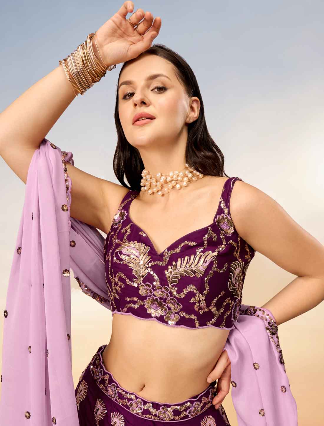 Dark Maroon With Pure Georgette Ethnic Lehenga Choli