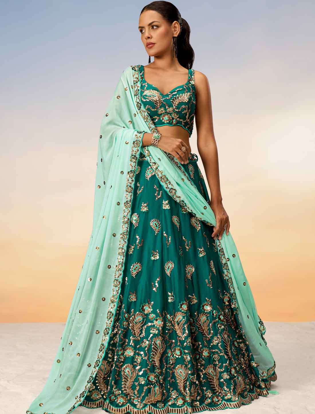Peacock Green With Pure Georgette Ethnic Lehenga Choli