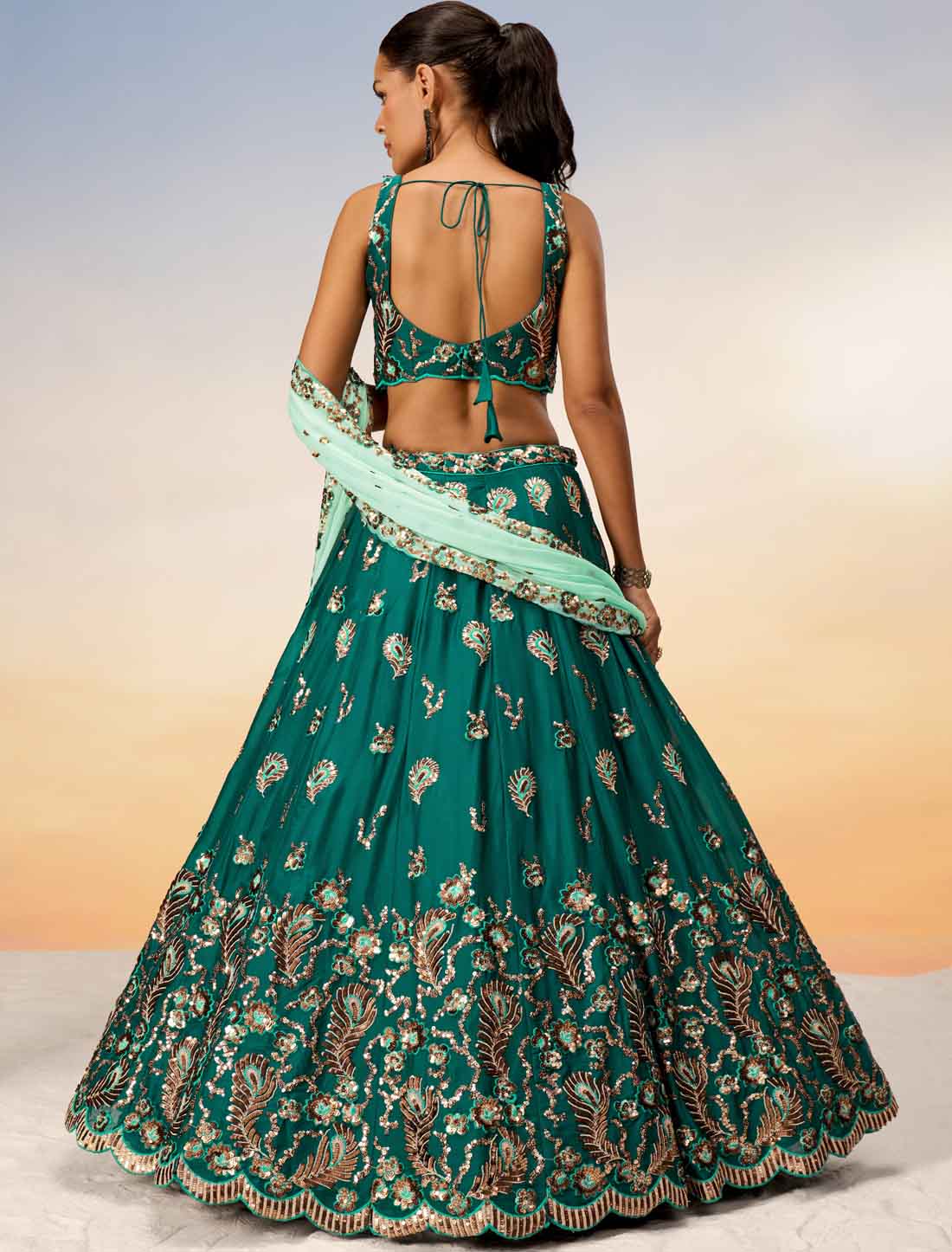 Peacock Green With Pure Georgette Ethnic Lehenga Choli