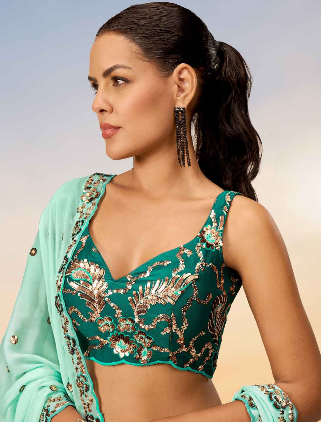 Peacock Green With Pure Georgette Ethnic Lehenga Choli