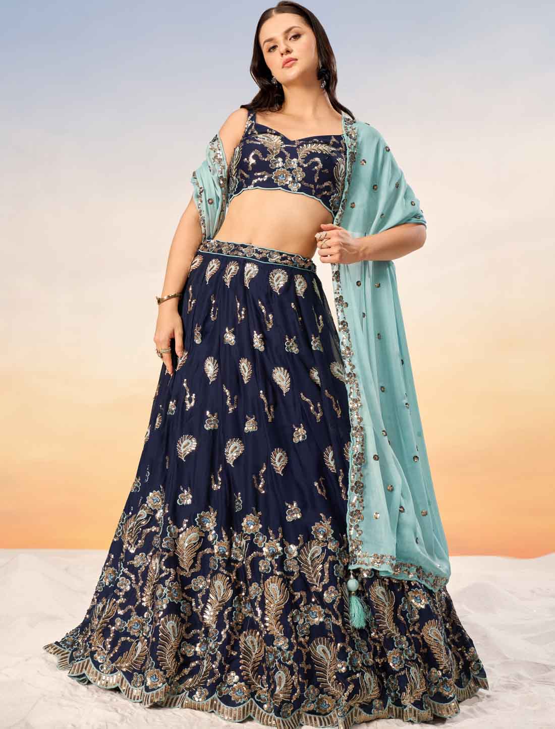 Ethnic Neavy Blue Dull Shantoon With Pure Georgette Lehenga Choli