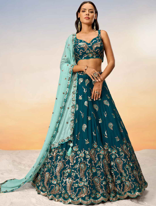 Ethnic Peacock Blue With Pure Georgette Lehenga Choli
