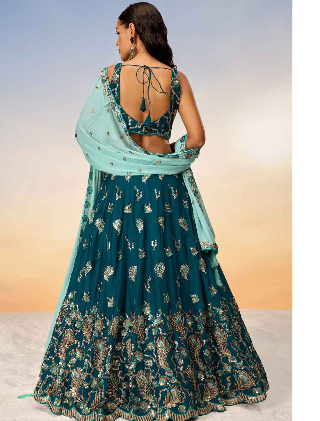 Ethnic Peacock Blue With Pure Georgette Lehenga Choli