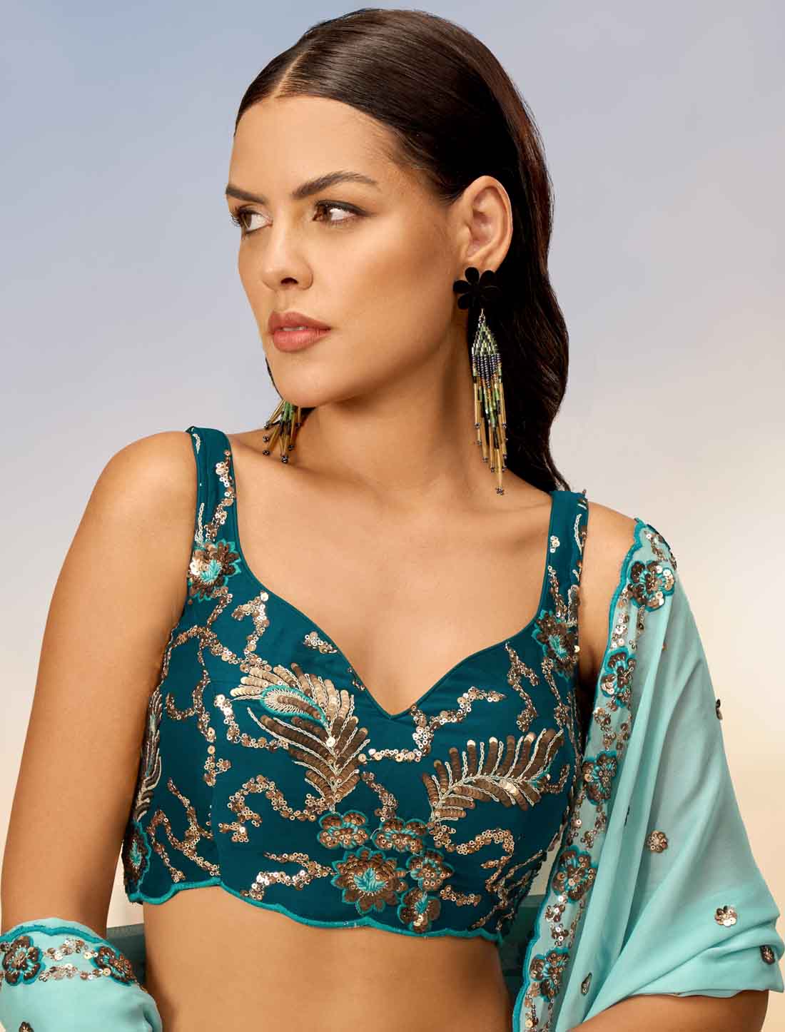 Ethnic Peacock Blue With Pure Georgette Lehenga Choli