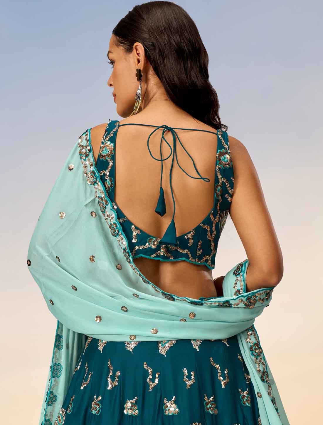 Ethnic Peacock Blue With Pure Georgette Lehenga Choli