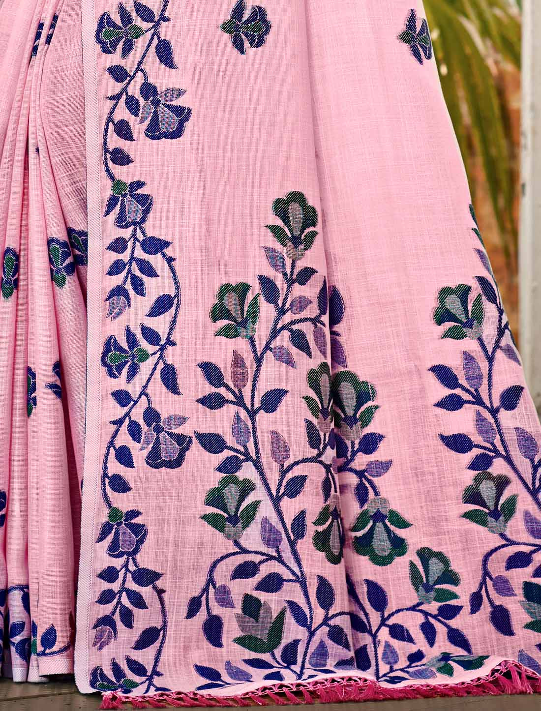 Linen Un-Stitched Ethnic Party Wear Woven Saree For Women