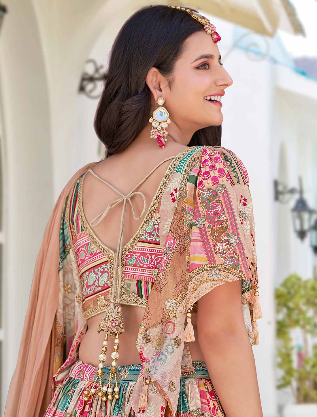Ethnic Beige Chinon Silk With Zari Dori Embroidery Designer Lehenga Choli