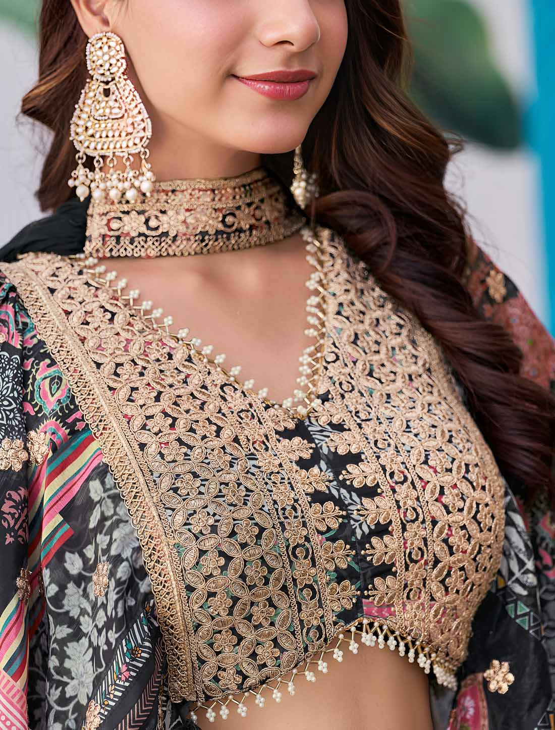 Black Chinon Silk With Designer Zari Dori Embroidery Ethnic Lehenga Choli
