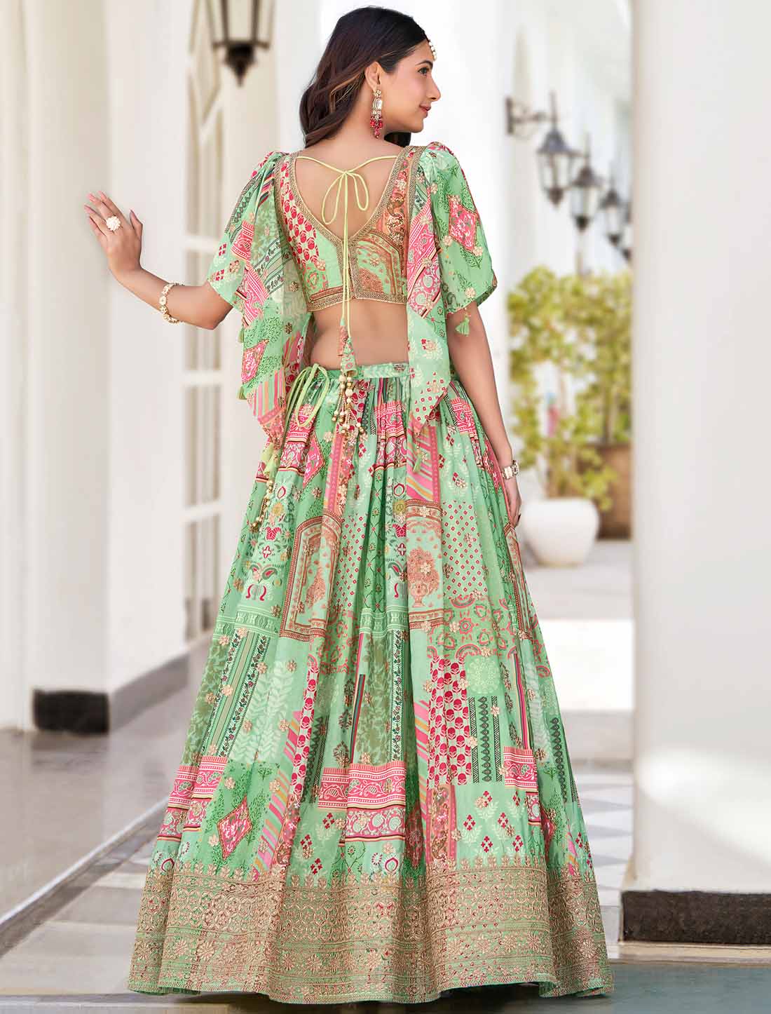 Green Ethnic Chinon Silk With Zari Dori Embroidery Designer Lehenga Choli
