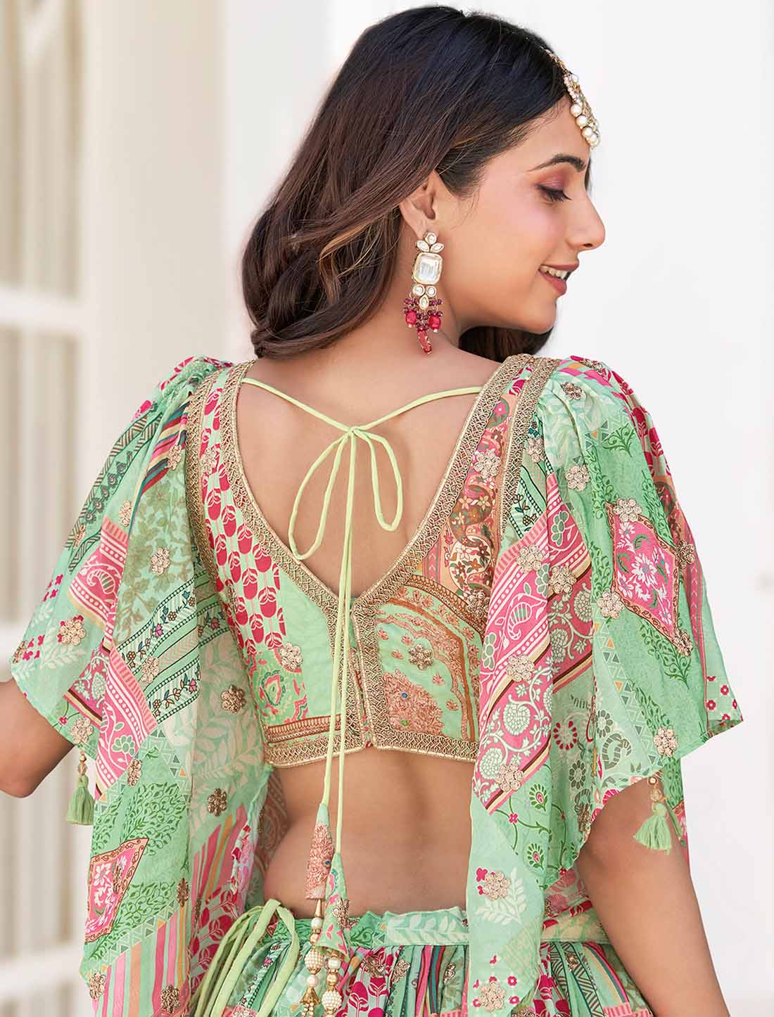 Green Ethnic Chinon Silk With Zari Dori Embroidery Designer Lehenga Choli