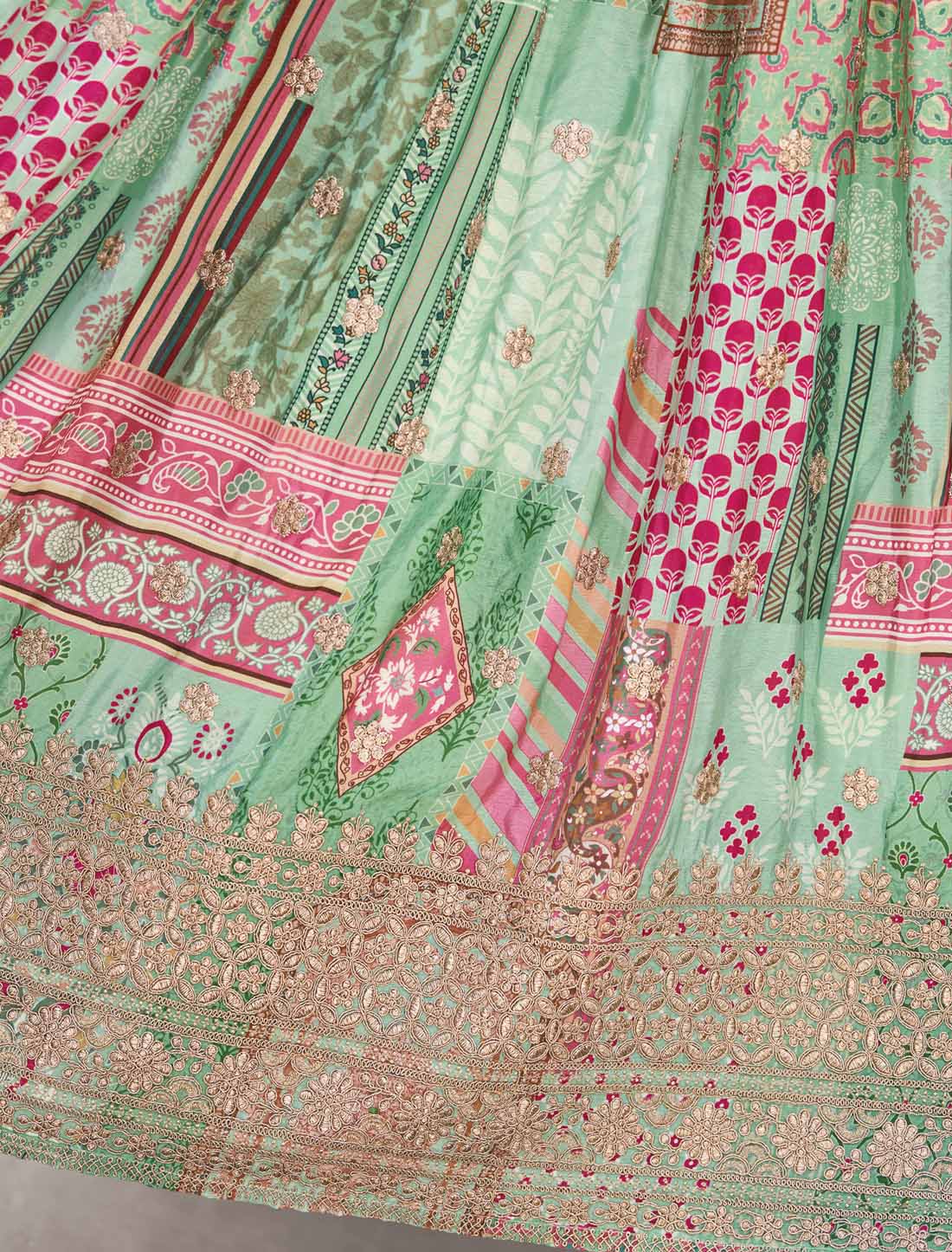 Green Ethnic Chinon Silk With Zari Dori Embroidery Designer Lehenga Choli