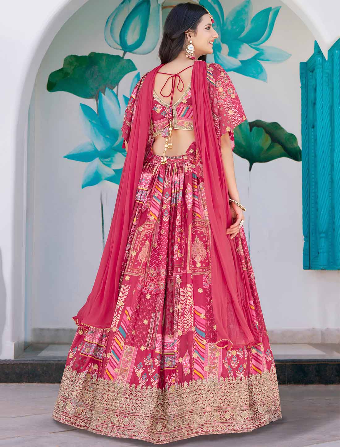 Ethnic Pink Chinon Silk With Zari Dori Embroidery Designer Lehenga Choli