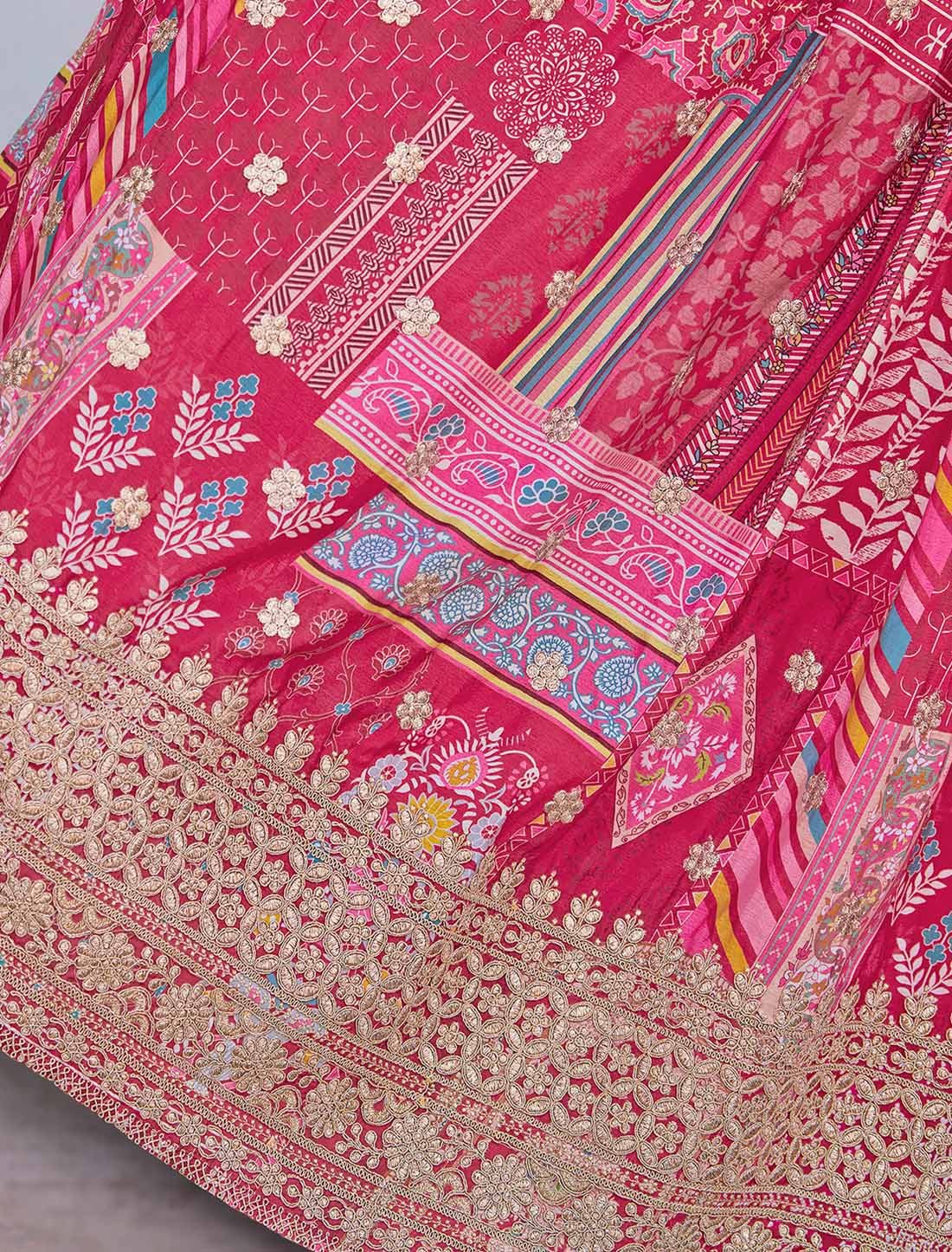 Ethnic Pink Chinon Silk With Zari Dori Embroidery Designer Lehenga Choli