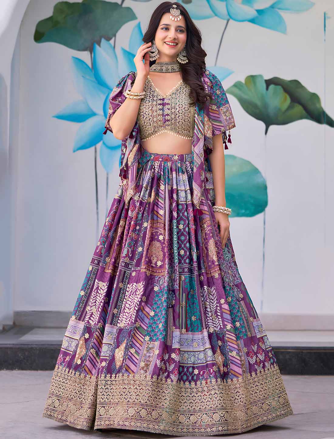 Purple Designer Chinon Silk With Zari Dori Embroidery Ethnic Lehenga Choli