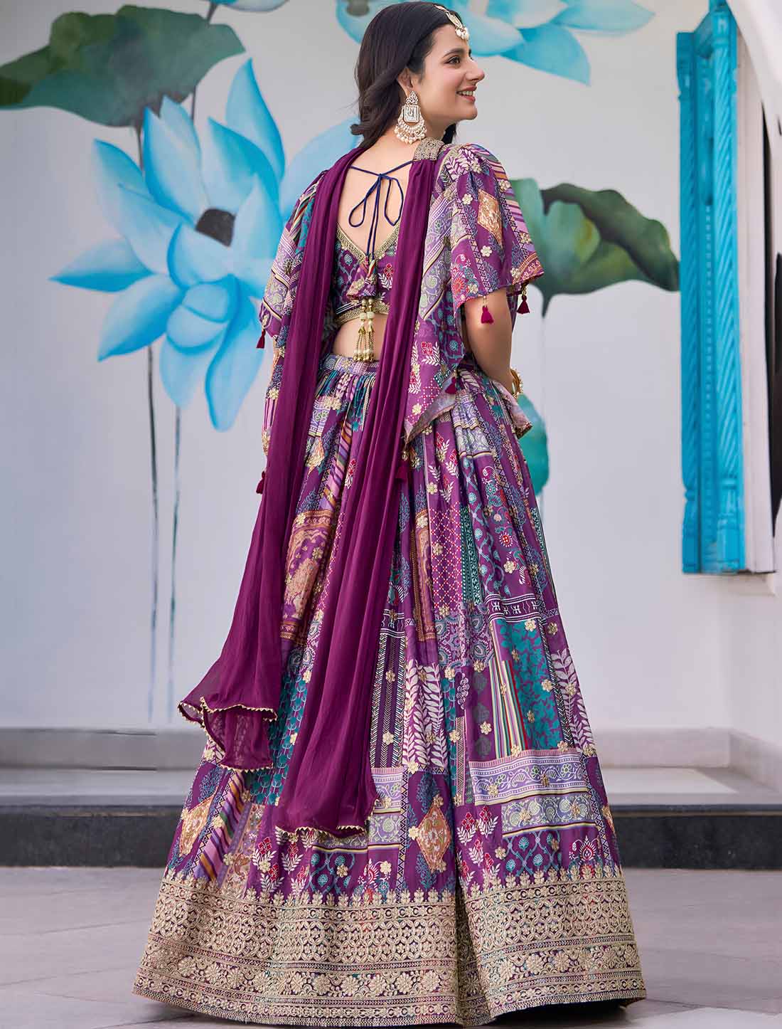 Purple Designer Chinon Silk With Zari Dori Embroidery Ethnic Lehenga Choli