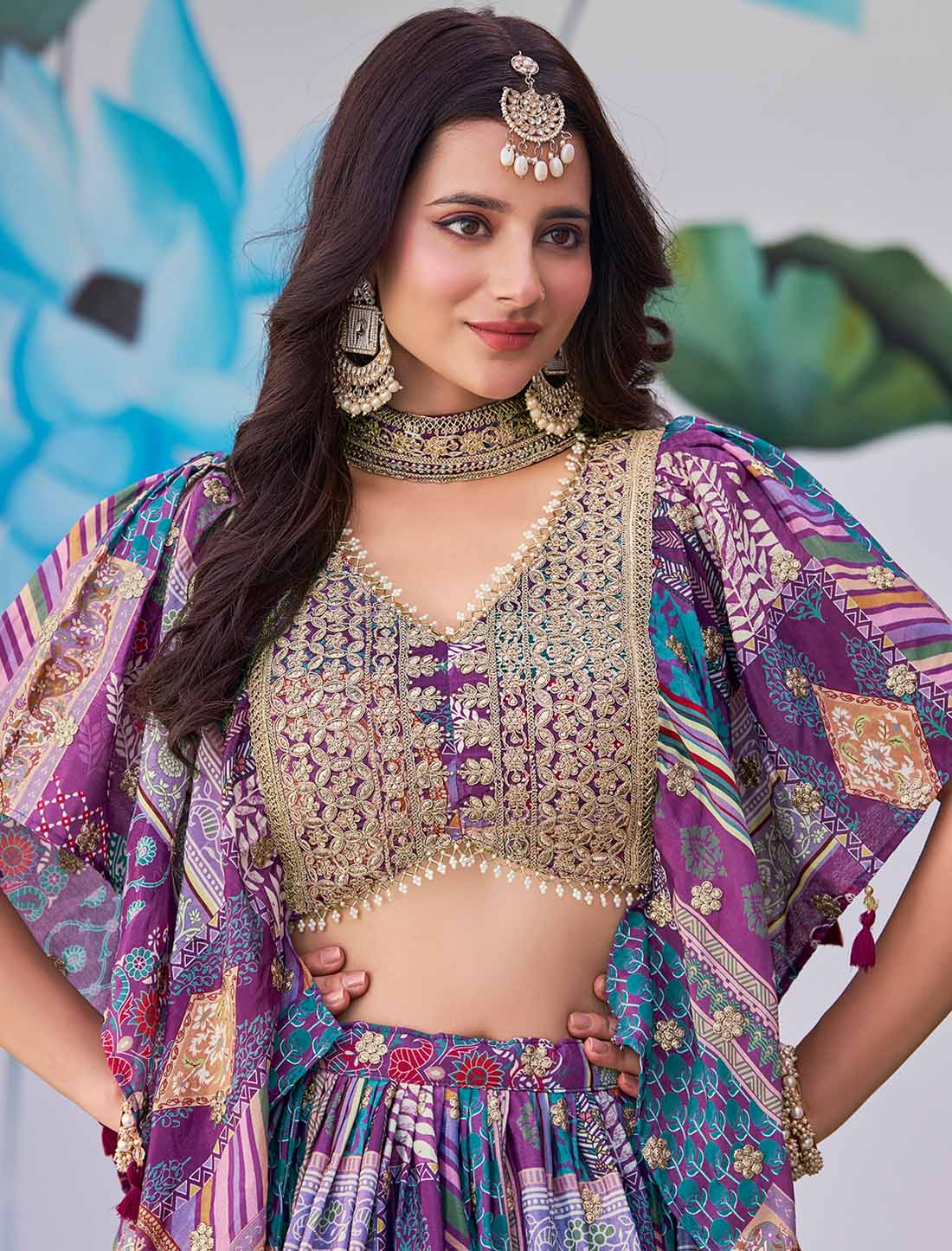 Purple Designer Chinon Silk With Zari Dori Embroidery Ethnic Lehenga Choli