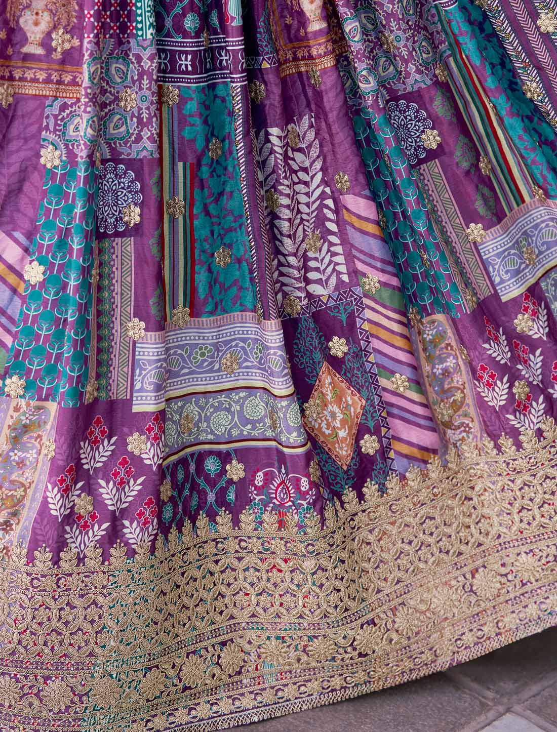 Purple Designer Chinon Silk With Zari Dori Embroidery Ethnic Lehenga Choli