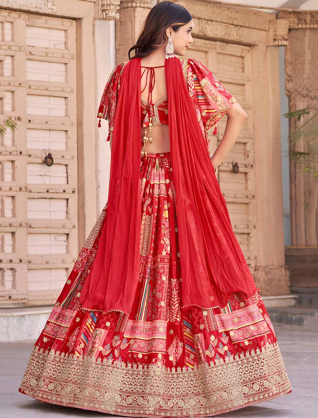 Ethnic Red Chinon Silk With Designer Zari Dori Embroidery Lehenga Choli