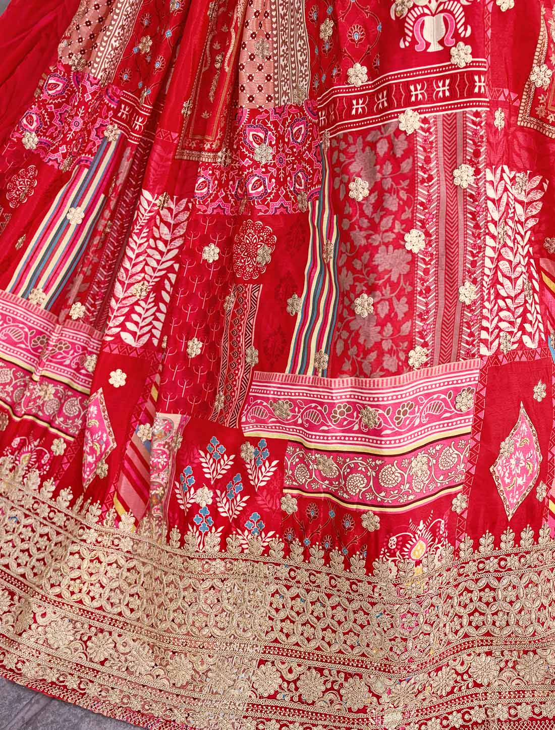 Ethnic Red Chinon Silk With Designer Zari Dori Embroidery Lehenga Choli