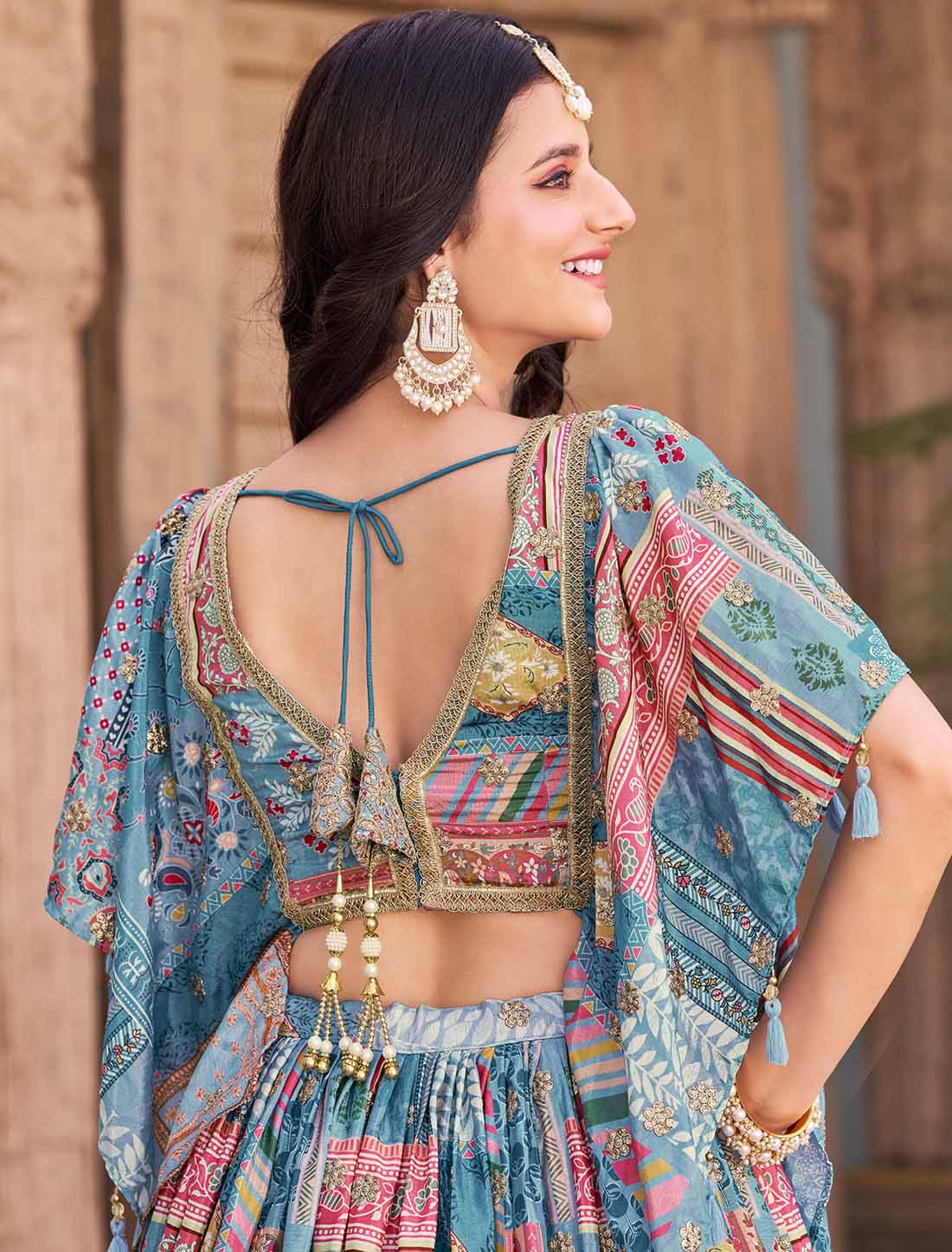 Sky Chinon Silk With Zari Dori Embroidery Designer Ethnic Lehenga Choli