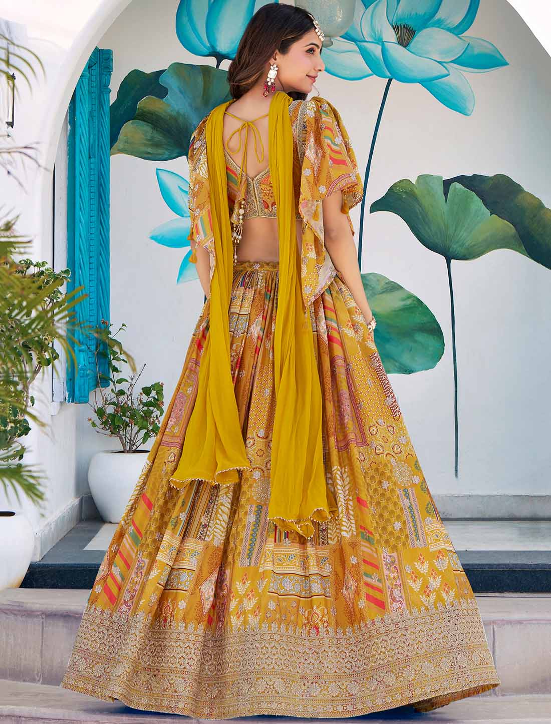 Ethnic Yellow Chinon Silk With Zari Dori Embroidery Designer Lehenga Choli