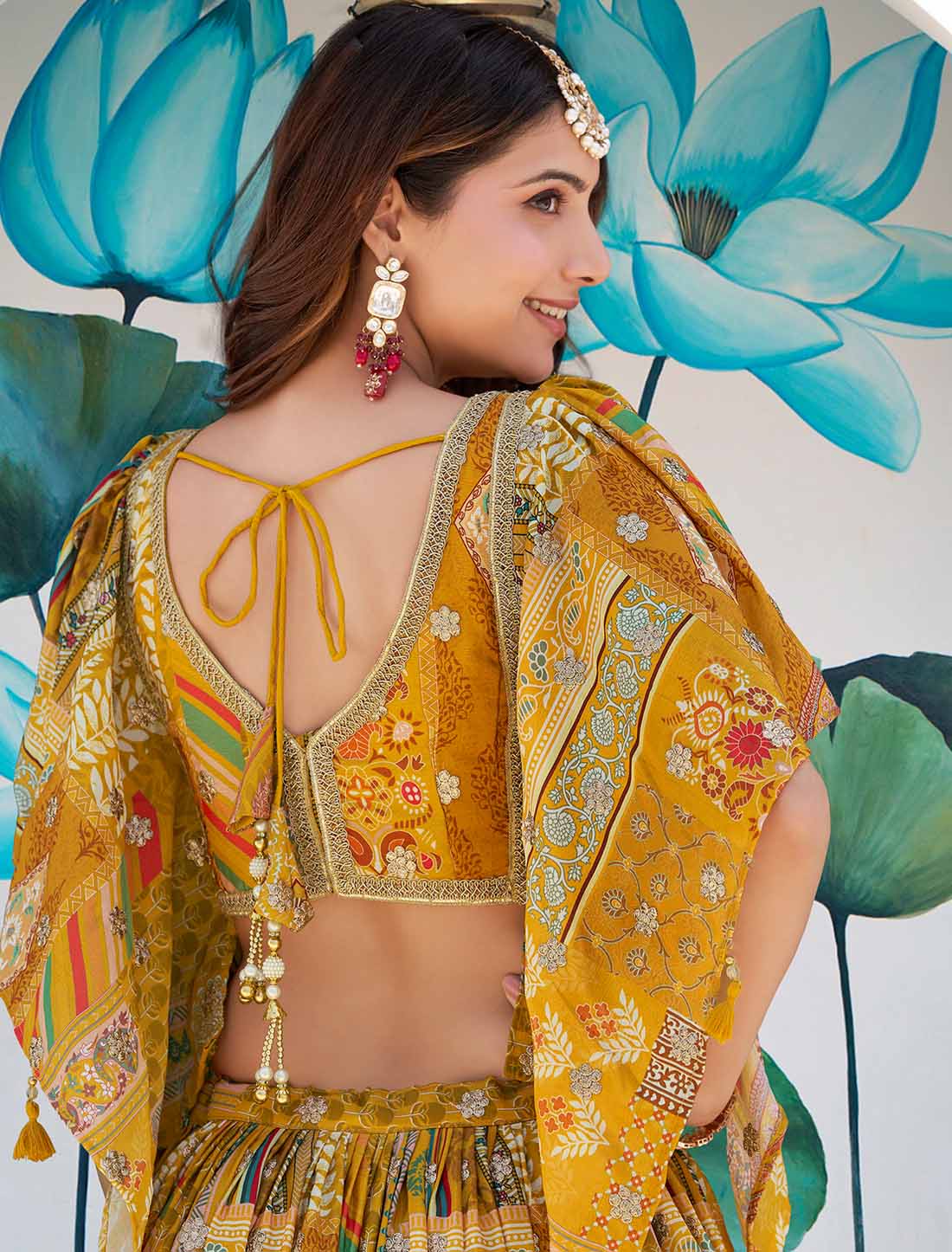Ethnic Yellow Chinon Silk With Zari Dori Embroidery Designer Lehenga Choli