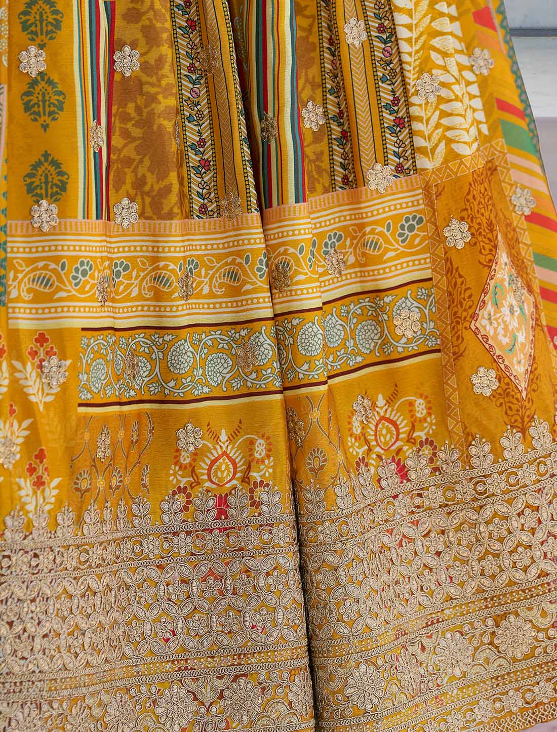 Ethnic Yellow Chinon Silk With Zari Dori Embroidery Designer Lehenga Choli
