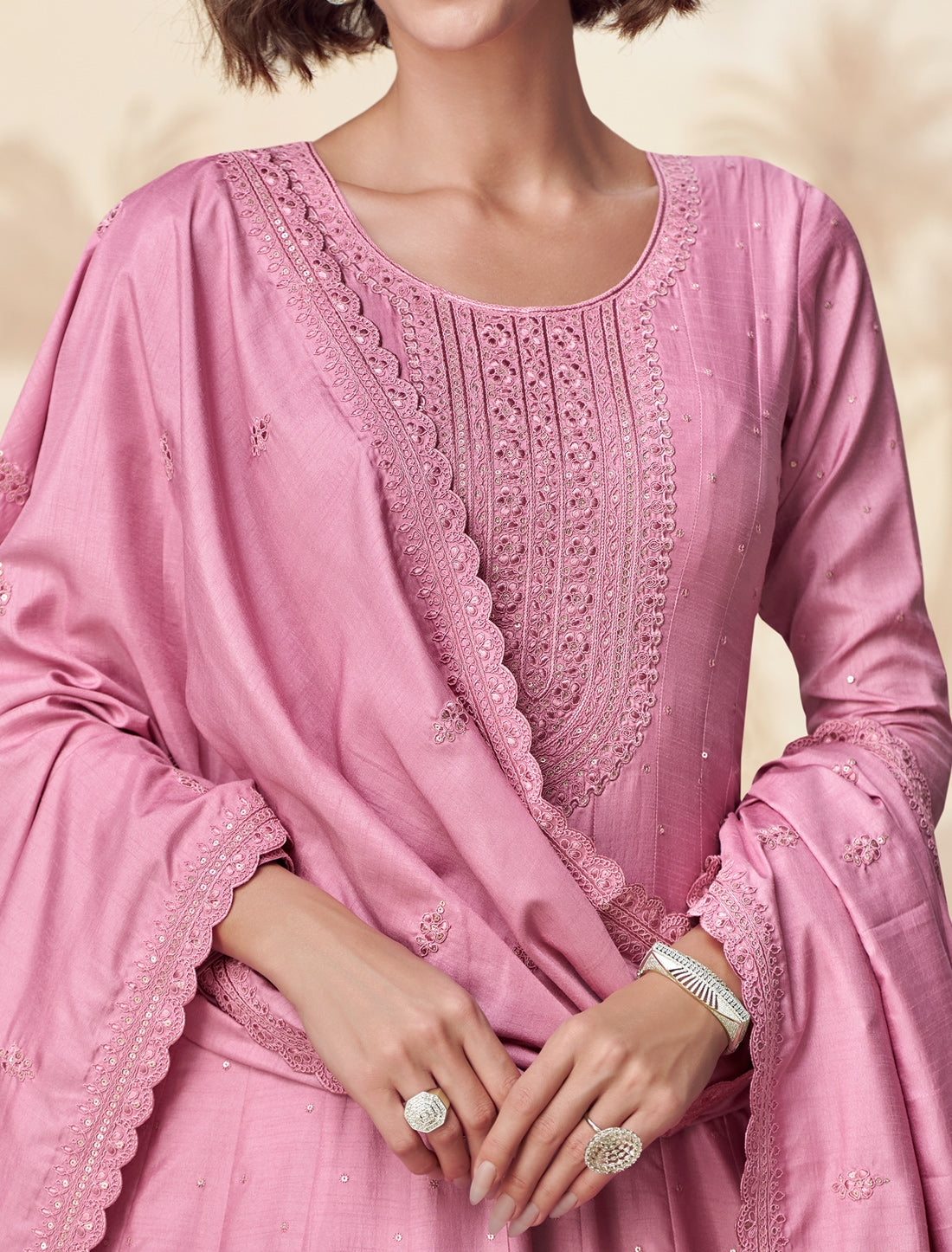 Pink Premium Silk Free Size Designer Party Wear Gown For Women
