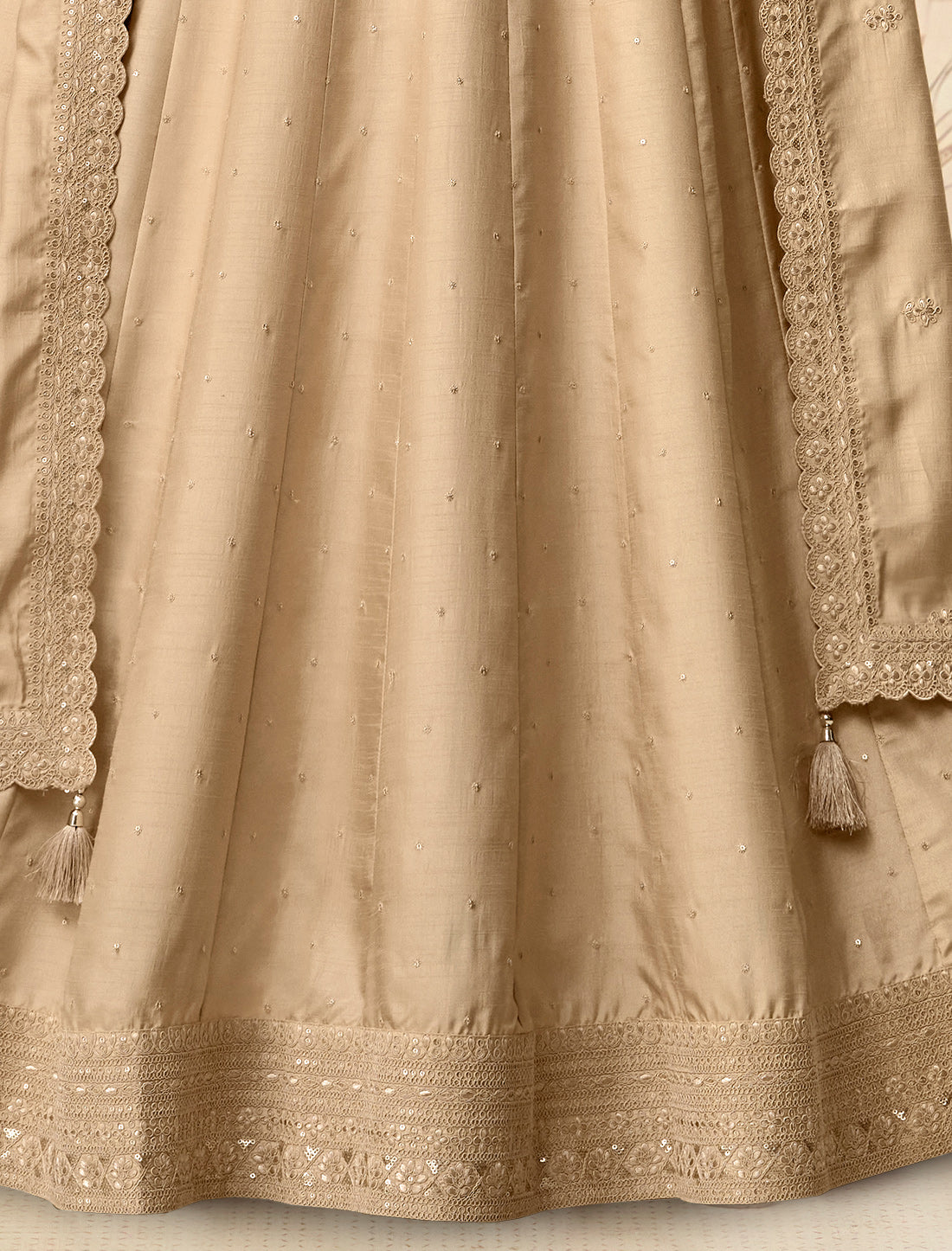 Beige Premium Silk Free Size Designer Party Wear Gown For Women