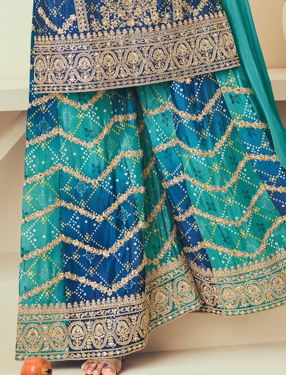 Festive Chinon Embroidered Suit with Plazo Chiffon Dupatta – Women Ethnic Wear