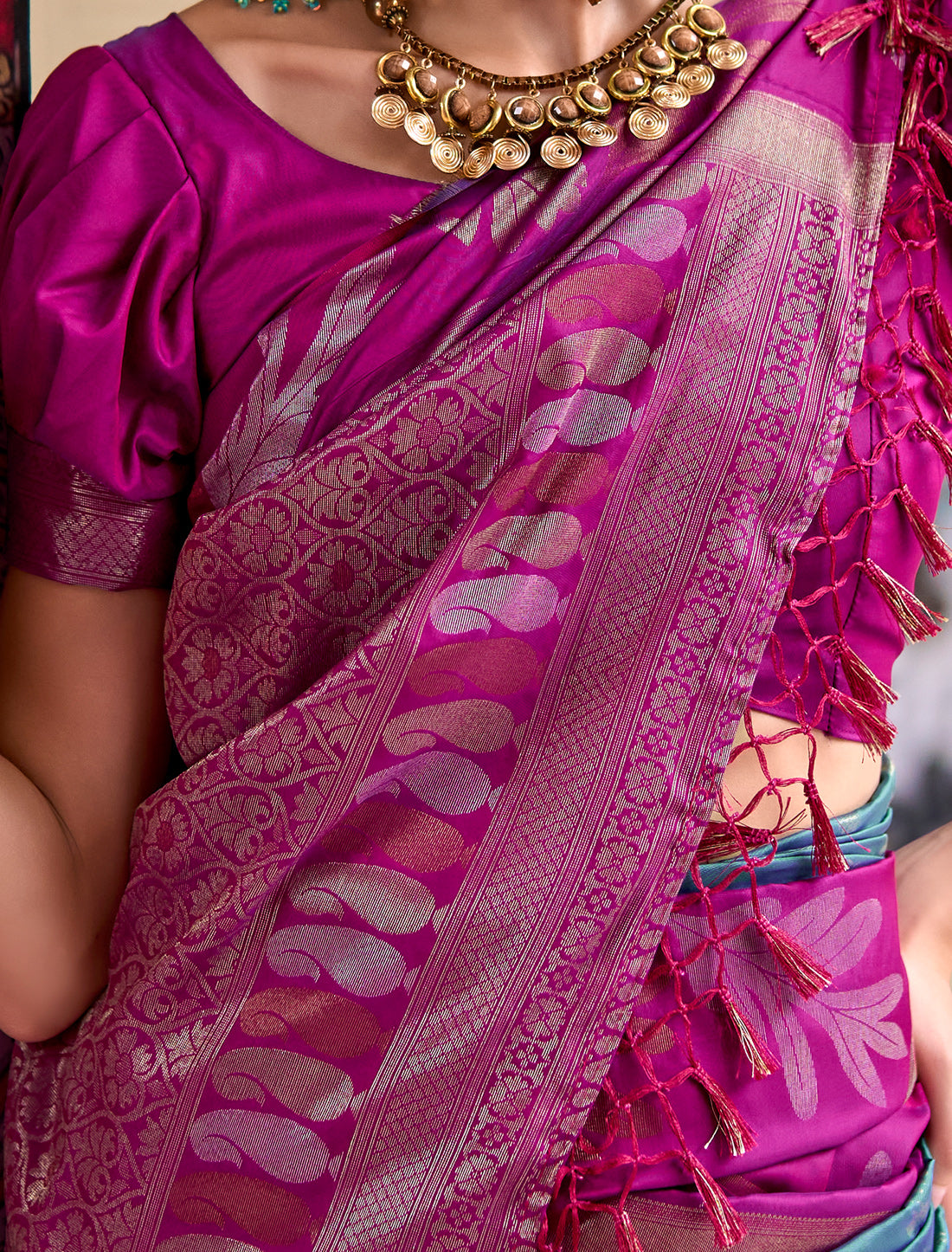Blue Banarasi Silk Tissue With Beautiful Weaving Work