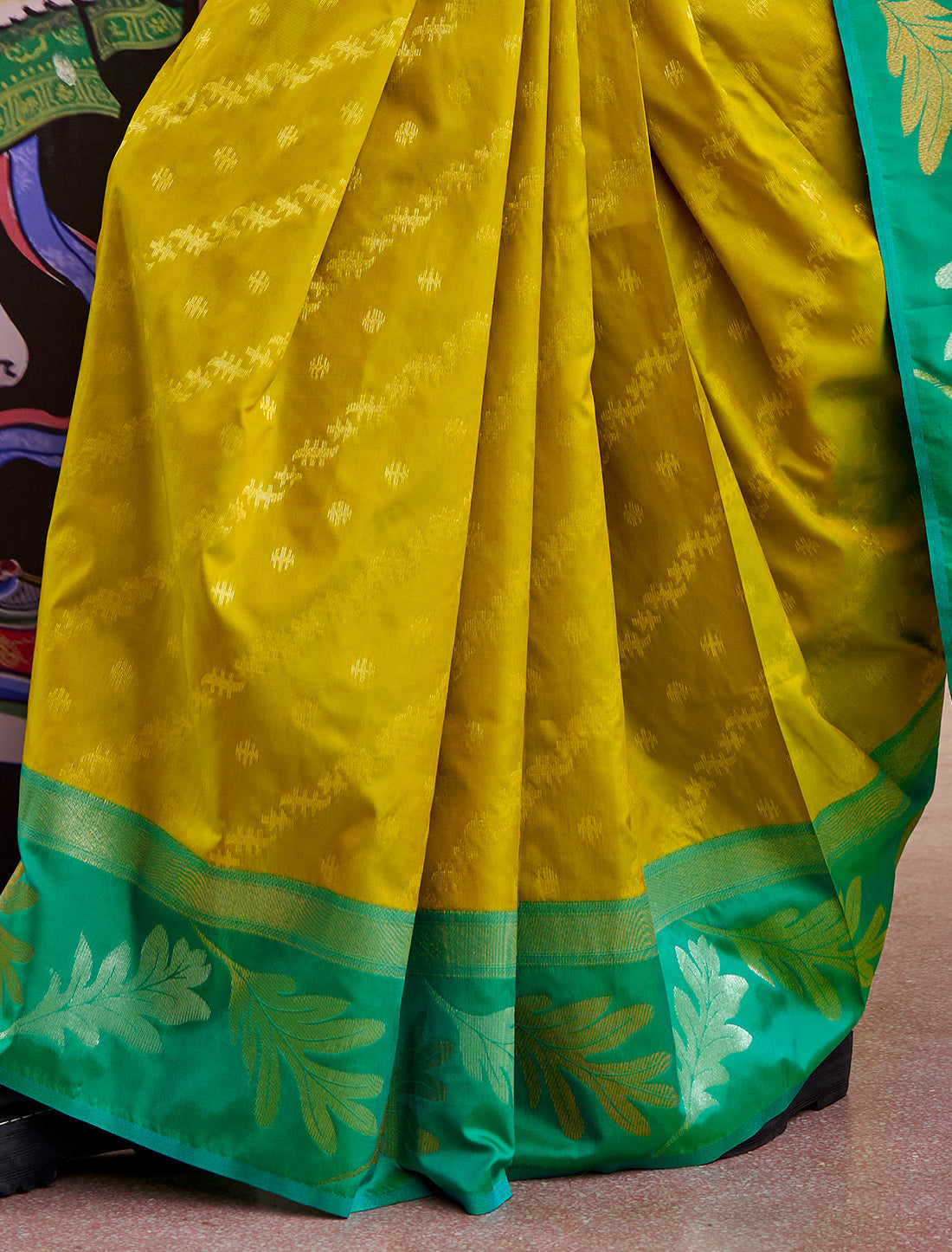 Yellow Banarasi Silk Tissue With Beautiful Weaving Work