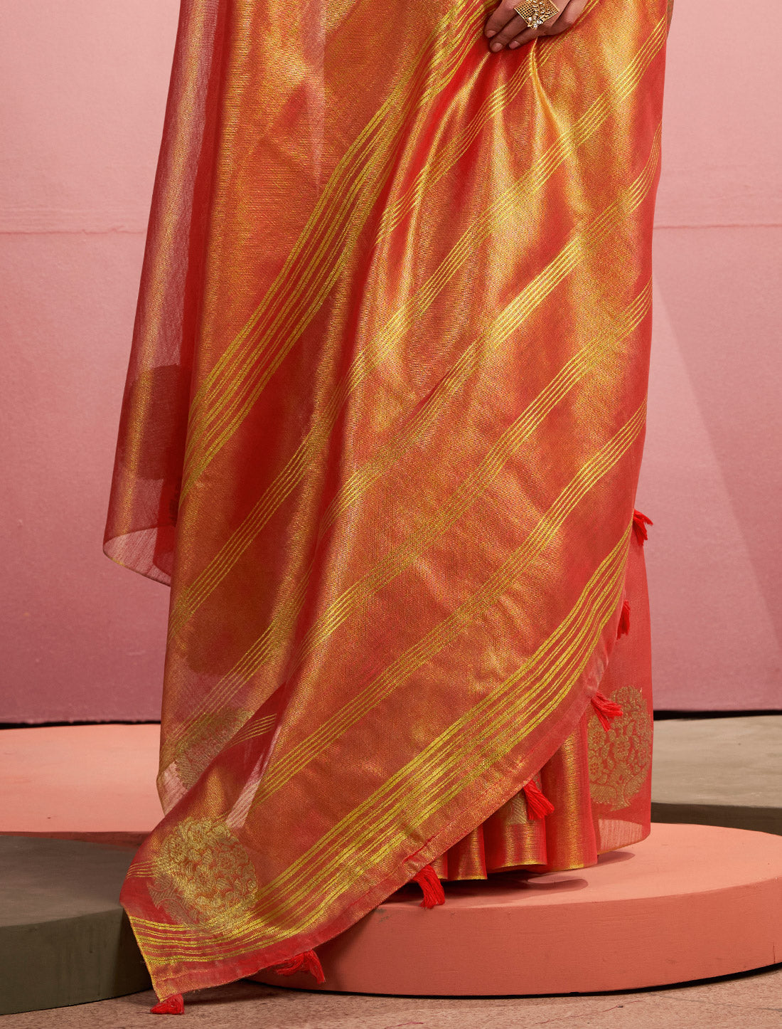 Red Tissue Silk Party Wear Woven Saree