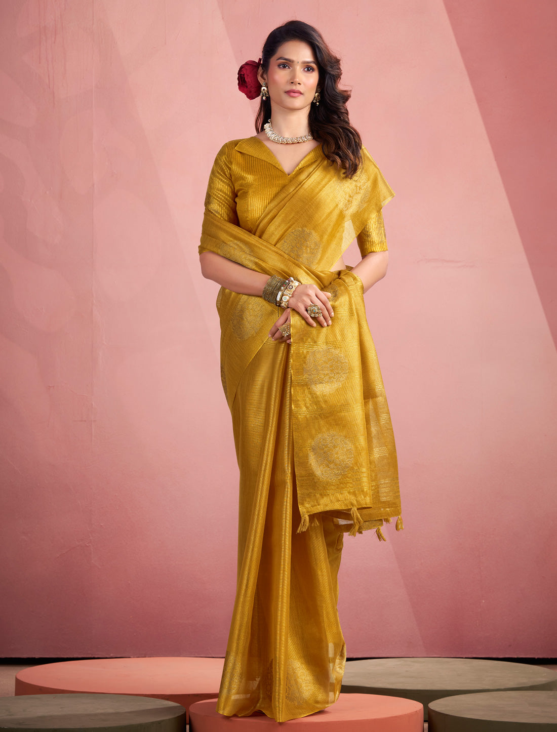 Sumac Yellow Party Wear Tissue Silk Woven Saree For Women