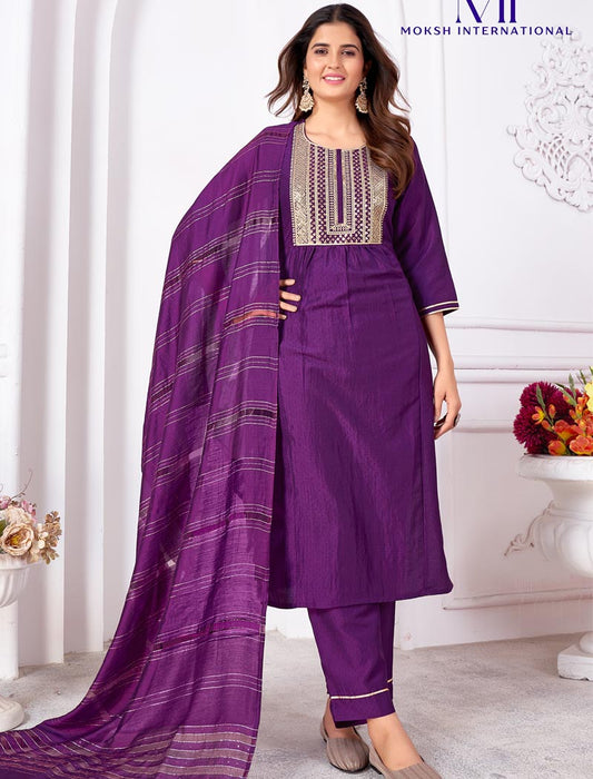 Graceful Glamour Vertical Silk Kurti & Pant with Banarasi Dupatta Heavy Sequence Embroidery Work Full Set
