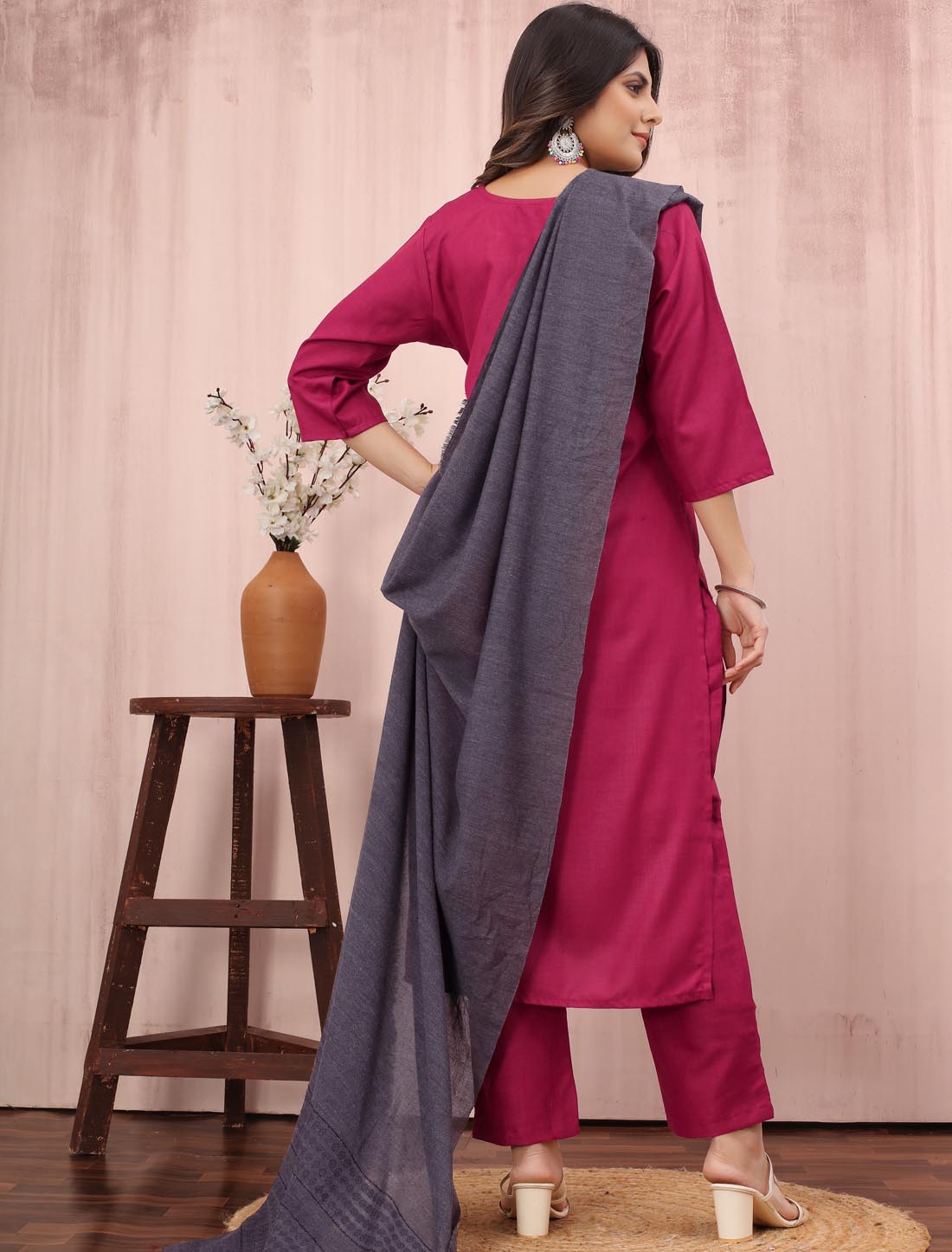 Luxurious Cotton Slub With Fancy Dupatta & Embroidery Work Kurta Set