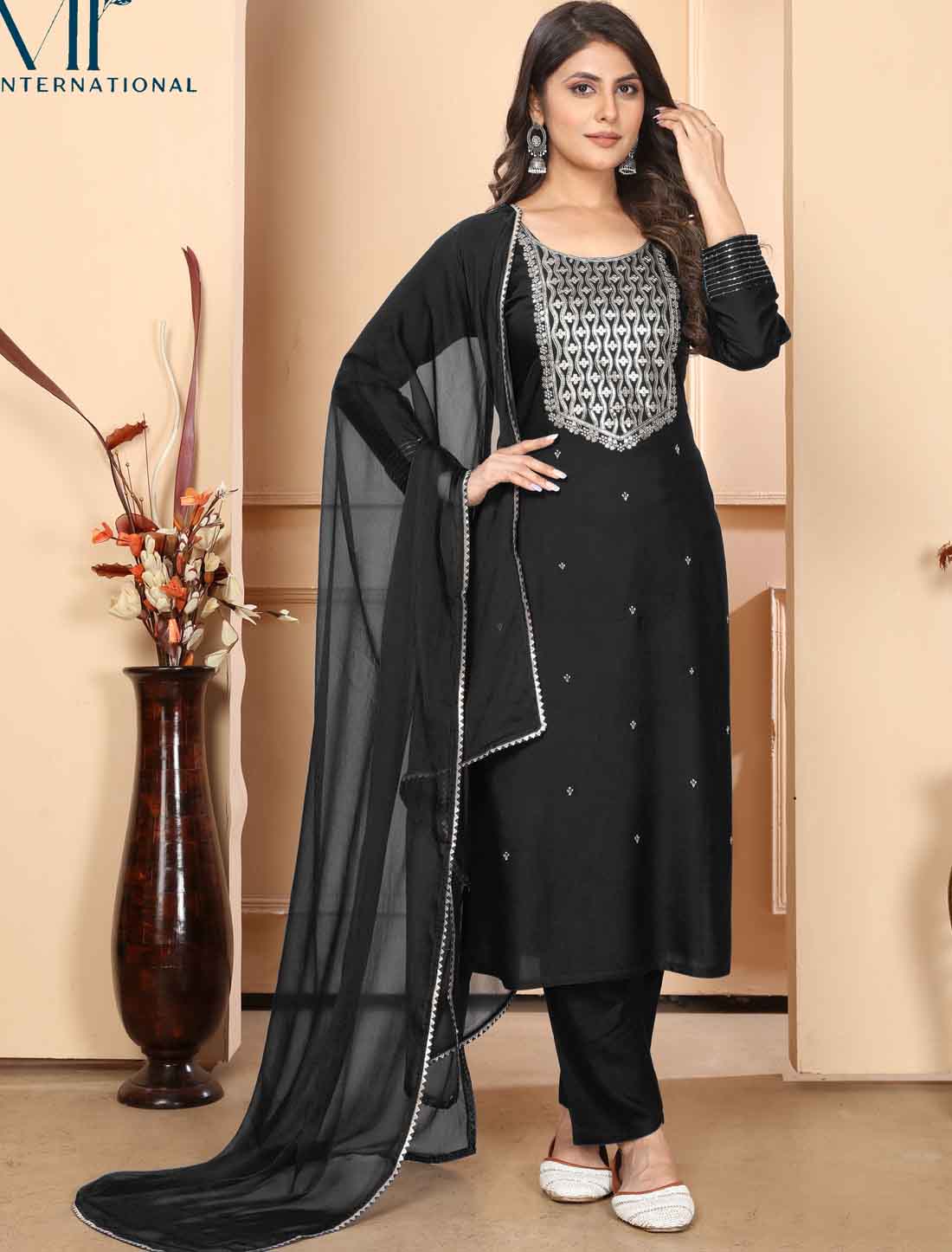 Black Premium Rayon Ethnic Heavy Embroidery Kurta Sets Collection