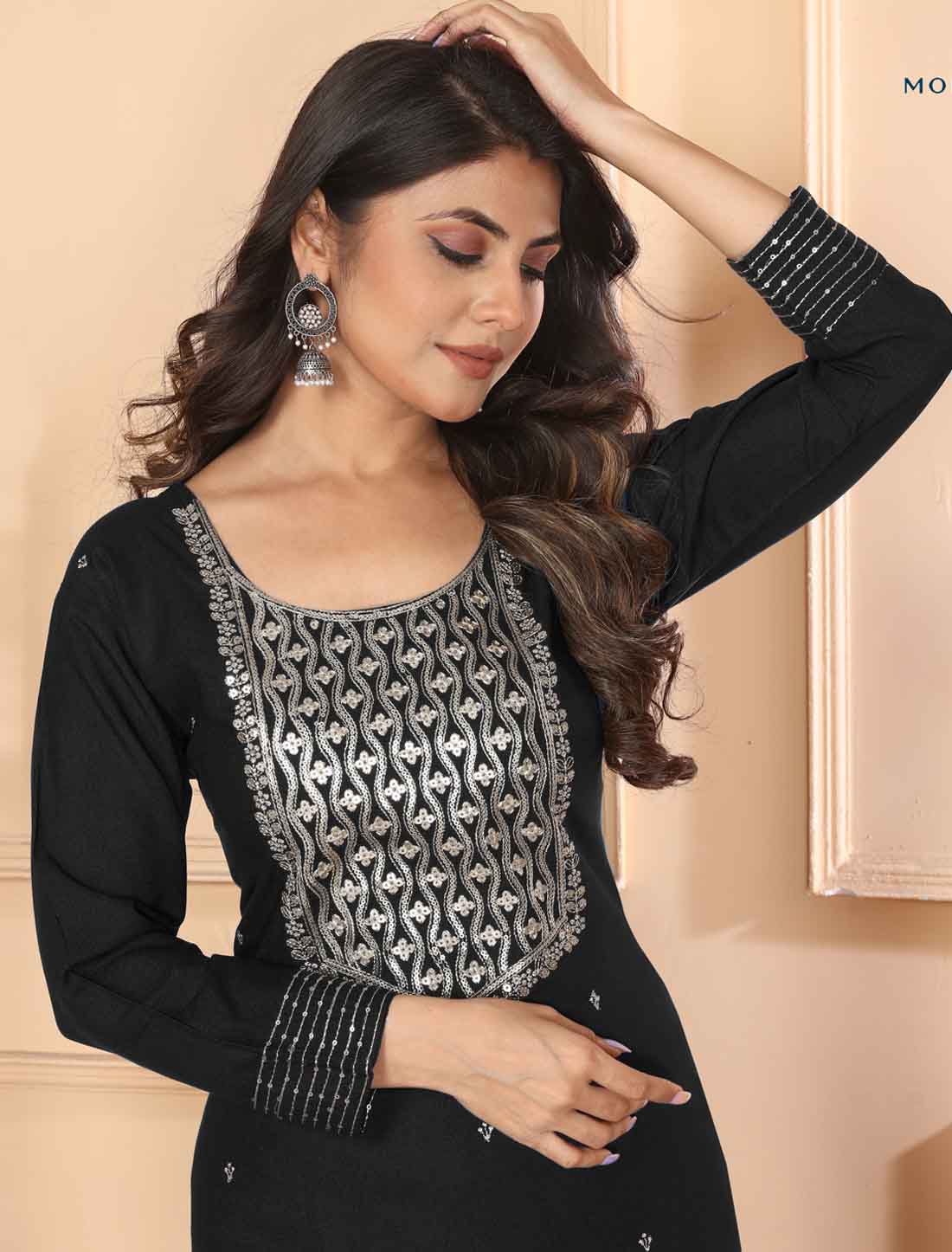 Black Premium Rayon Ethnic Heavy Embroidery Kurta Sets Collection