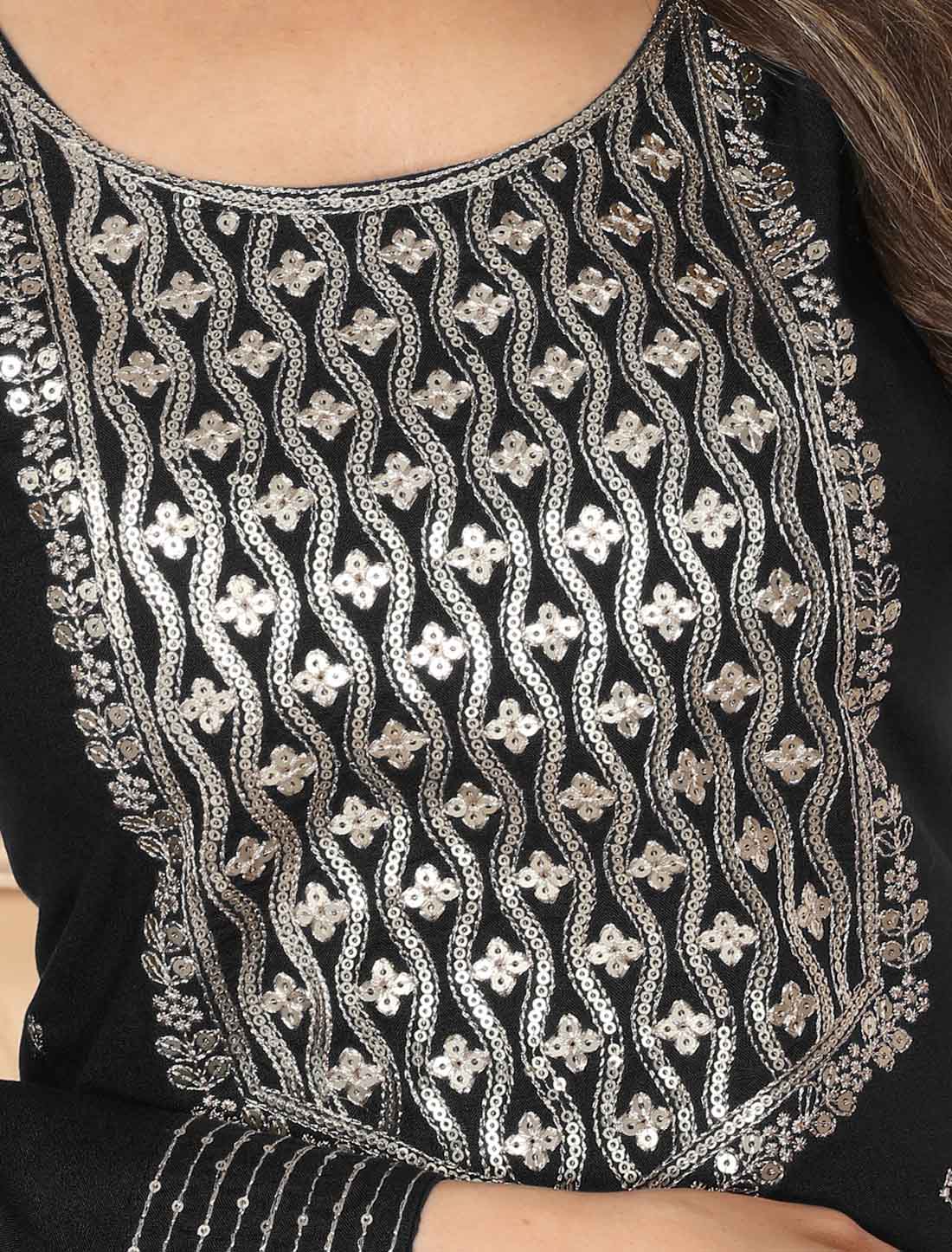 Black Premium Rayon Ethnic Heavy Embroidery Kurta Sets Collection