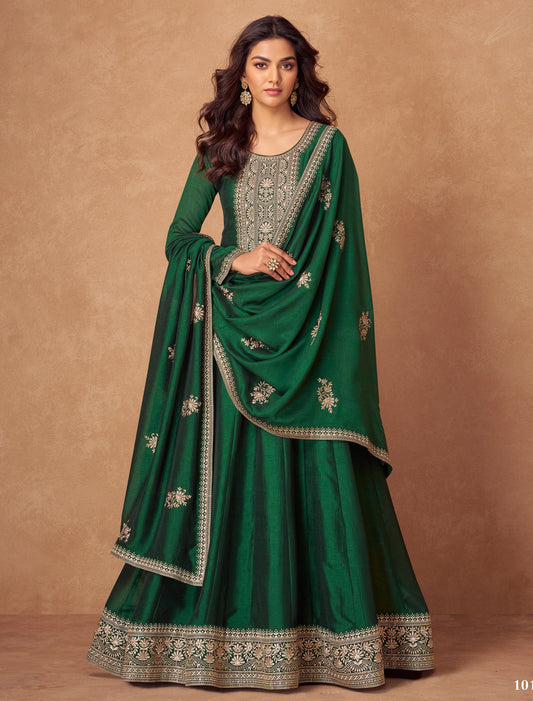 Green Silk Free Size Designer Party Wear Gown For Women