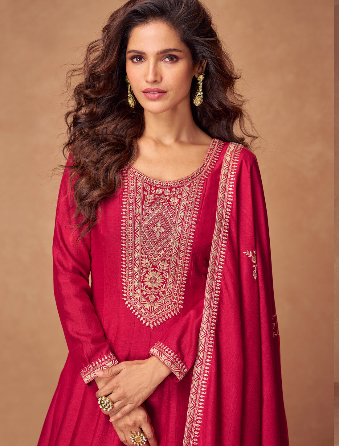 Red Silk Designer Party Wear Free Size Gown For Women