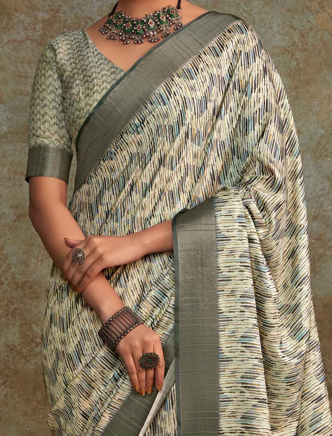Handloom Silk Witn Designer Weaving Sequence Grey Work Saree
